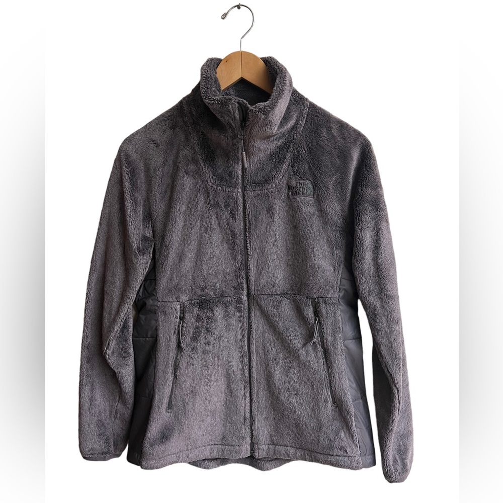 THE NORTH FACE Women Osito Full Zip Plush Fleece Jacket Light Gray Purple Size S